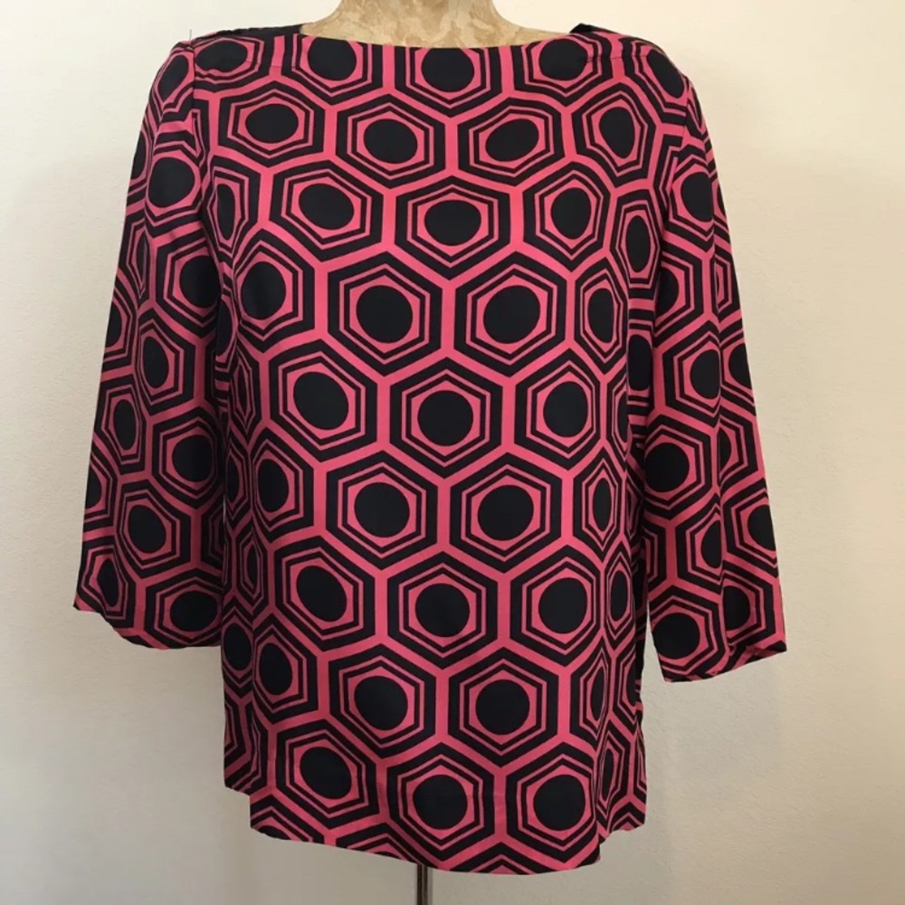 Milly New York Geometric Silk Blouse Sz 8